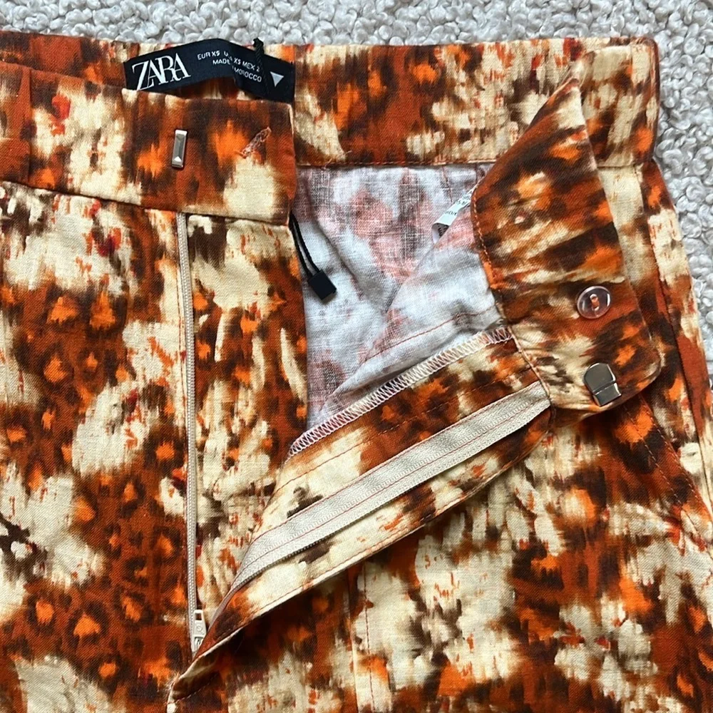 ZARA Linen Blend Floral Tie Dye Pants NWOT Size XS